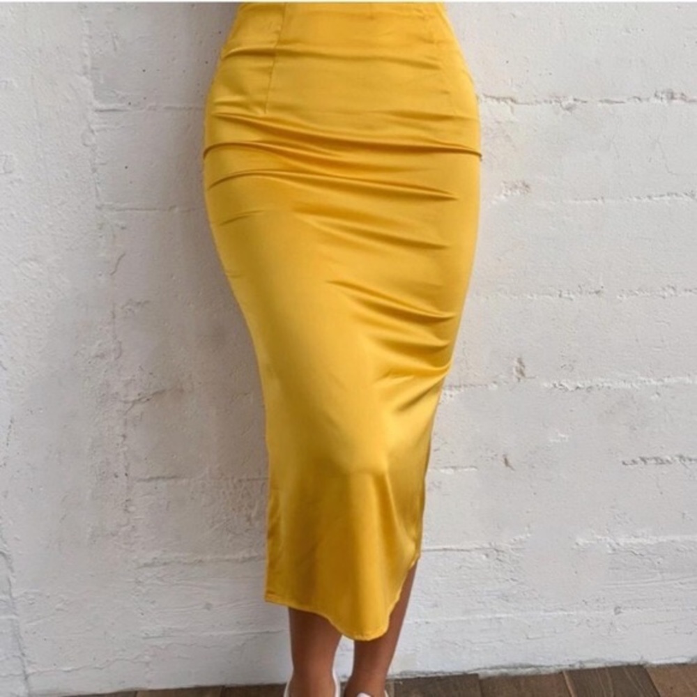 TIGER MIST | Zaki Gold Satin Midi Skirt NWOT